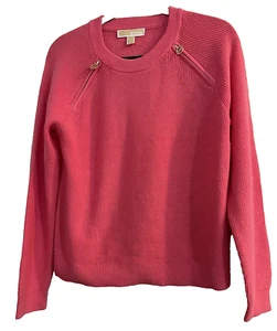 Michael Kors Women's Sweater Camelia Rose/Gold Color Logo Zip Sz M OR Sz L NWT - Picture 1 of 9