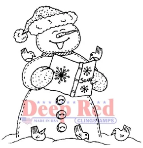Deep Red Stamps Snowman Caroling Rubber Cling Stamp - Picture 1 of 2