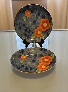 2 Vtg Japanese Arita Juzan Gama 7.5” Shallow Bowls/Plates Porcelain Blue W/Peony - Picture 1 of 19