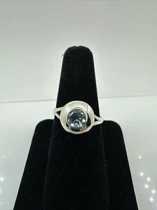 Round Blue Topaz 925 Sterling Silver Ring Size 9 - Picture 1 of 6