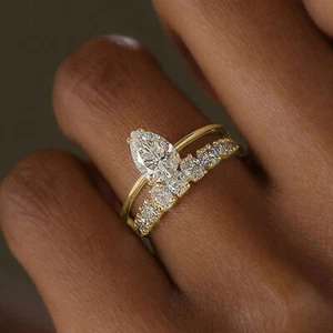 2pcs/set Women Elegant 925 Silver Filled Rings Cubic Zirconia Jewelry Size 6-10 - Picture 1 of 19
