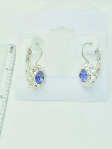 Signed Joan Rivers Vintage Tanzanite Crystal Lever Back Earrings Silver T - Picture 1 of 2