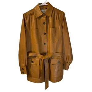FRAME Women's Safari Leather Jacket Size S Camel Neutral Lamb Belted Career City - Picture 1 of 10