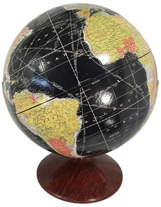 Rand McNally Astronómico 12 Pulgadas Mundo Globo Océano Negro Escritorio Pre-1958 MCM - Imagen 1 de 15