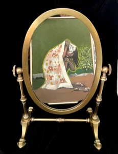 VTG MCM Oval Brass Swivel Mirror 14" by 9 1/2" - Picture 1 of 3
