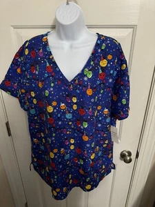 Gabby Brooke Women’s Scrub Top Christmas Lights Snowflakes Size 2X NWT gift - Picture 1 of 5