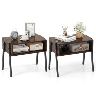 Costway 2PCS Stackable End Table Accent Table Nightstand Entrance Console Brown - Image 1 of 4