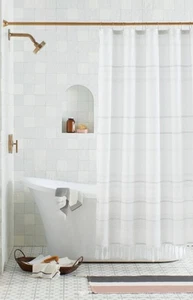 Hearth & Hand Magnolia Woven Stripe Tassel Shower Curtain 72"x72", Gray/Cream - Picture 1 of 4