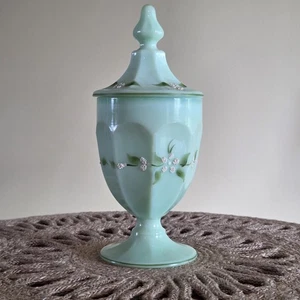 Vintage Westmoreland Sea Foam Green Milk Glass Lidded Candy Dish Signed 8"/READ - Picture 1 of 17