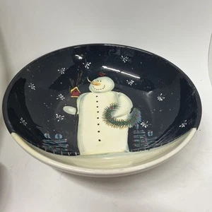 Preowned Mary Beth Baxter Large Blue Snowman Bowl 13” - Picture 1 of 5