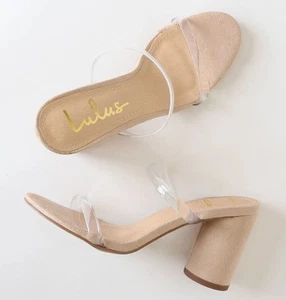 NEU Lulus Gr. 8 Dakyana Light Nude Wildleder High Heel Sandalen Vegan Retro Transparent - Bild 1 von 12