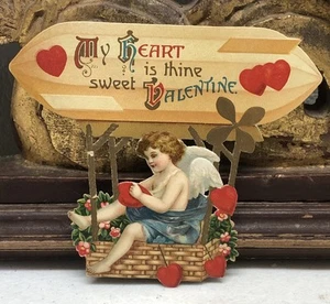 Ángel troquelado con corazones en globo de aire - My Heart Is Thine Sweet Valentine c1911?? - Imagen 1 de 10