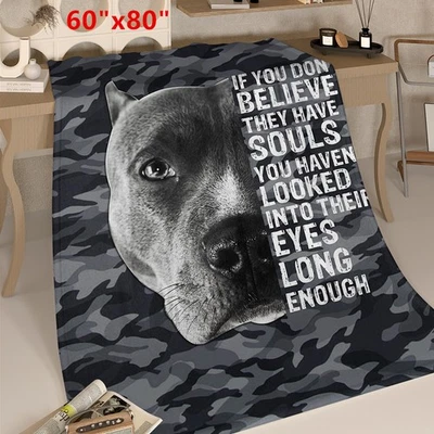 60"x80" Black Dog Flannel Fleece Throw Blanket Pit Bull Terrier Blanket for Sofa - Image 1 of 4