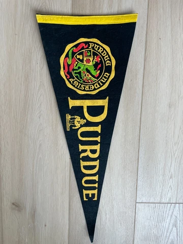 Vintage 1960s Purdue Boilermakers Full-Size Thick Flannel Felt Pennant w/ Mascot Cover