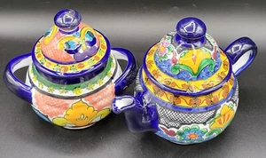 Hand-painted Talavera Pottery Teapot And Sugar Bowl Signed Mexico - Picture 1 of 6