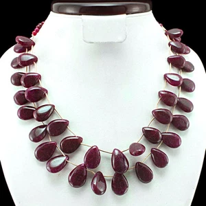 GORGEOUS AMAZING 445.00 CTS EARTH MINED ATTRACTIVE RED RUBY PEAR BEADS NECKLACE - Picture 1 of 1