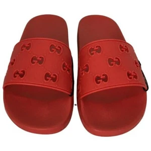 Gucci Men's Smotif Signature Engrave GG Rubber Slide Sandals Red Sz 8 - Picture 1 of 11