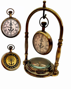 Nautical Desk Clock With Compass Brass Antique Desk Clock Office Clock Best Gift