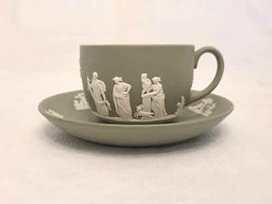 Vintage Wedgewood Jasperware Teacup Saucer Sage Green - Picture 1 of 12