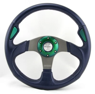 Momo Leder gelocht Sportlenkrad Jet 350mm blau, grün steering wheel volante - Bild 1 von 4