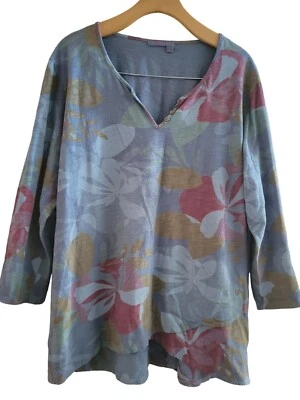 Fresh Produce 蓝色 秋季植物印花 棉上衣 尺寸 XL 美国 度假村 海滩沿海 — 第 1/4 张图片