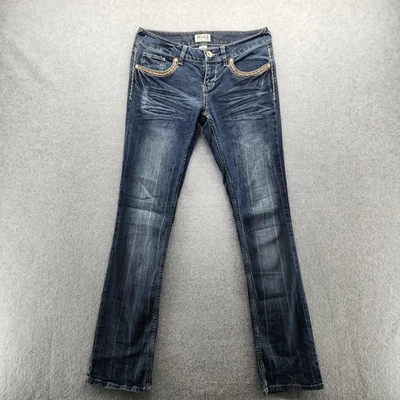 Pantalones de mezclilla elásticos Mudd Jeans para mujer 9 lavado oscuro tiro bajo corte bootcut embellecido bolsillos Foto 1 de 4