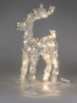 Statua Decorativa Cervo Tinsel IN Piedi Con Luce LED H.60cm Argento FORMANO W25 - Immagine 1 di 2