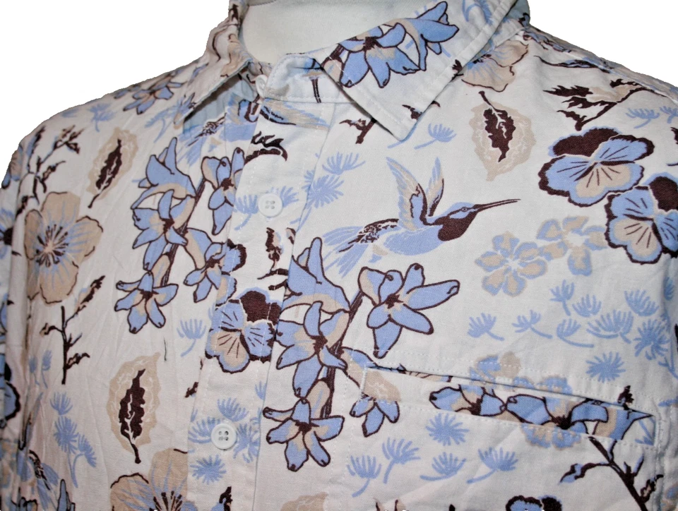 Camisa Sean John Legacy Mezcla de Lino -XXXL/3XL - Blanca - Top Estampado Floral Colibrí Foto 1 de 4