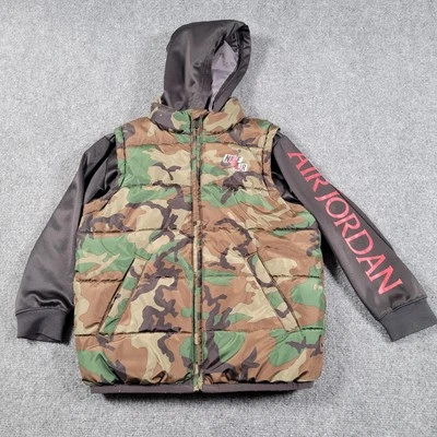 Nike Air Jordan Hooded Jacket Youth Large Camo Puffer Boys 6-7 Years Coat - Image 1 of 4