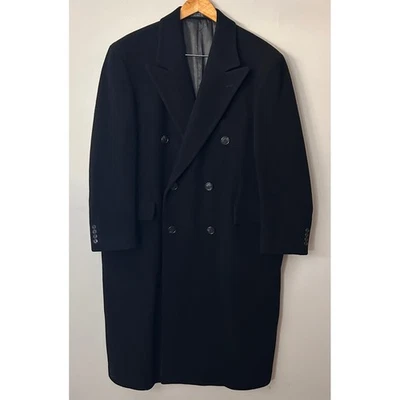 Chaps Ralph Lauren Black Lambswool Overcoat Men's 44 Double Breasted Vintage - Image 1 of 4