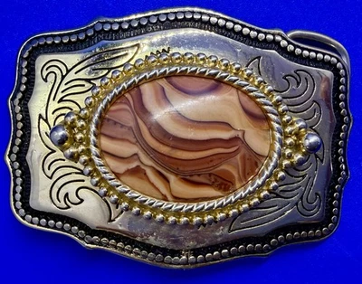 ¿Ágata remolino marrón? Centro de mesa de cabina Stone Cabujón tono dorado hebilla de cinturón occidental Foto 1 de 4