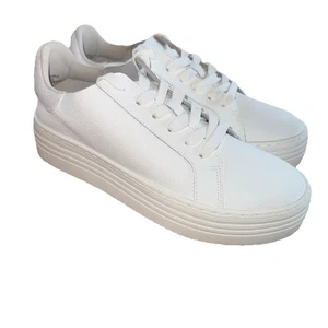Joy Performance White Leather Chunky Platform Sparkle Sneakers Women's 8.5 M New - Picture 1 of 9