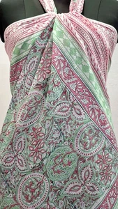 Green Pink Sarong Pareo for Women Floral Beach Wrap Dress Bikini Cover Up Indian - Picture 1 of 7