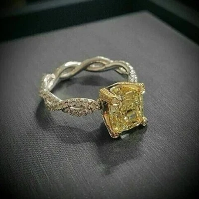 Alianza retorcida corte cojín citrino creado 3 quilates acabado oro blanco 14K Foto 1 de 3