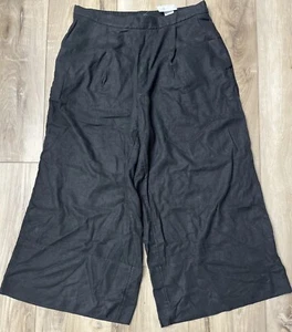 Banana Republic Womens Linen Blend Wide Leg Cropped Pants Black Size L NEW - Picture 1 of 7
