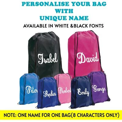 Personalised Nylon Drawstring Bag Foo Swimming School PE Kit Sport Fitness Bags - Image 1 of 2