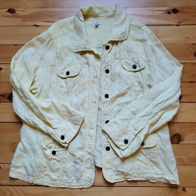 J Jill Linen Jacket Womens 3X Yellow Button Front Heavy Utility Coastal Mature - Image 1 of 4