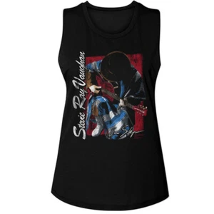 Stevie Ray Vaughan Playing Guitar Kneeling Women's Muscle Tank T Shirt - Picture 1 of 5