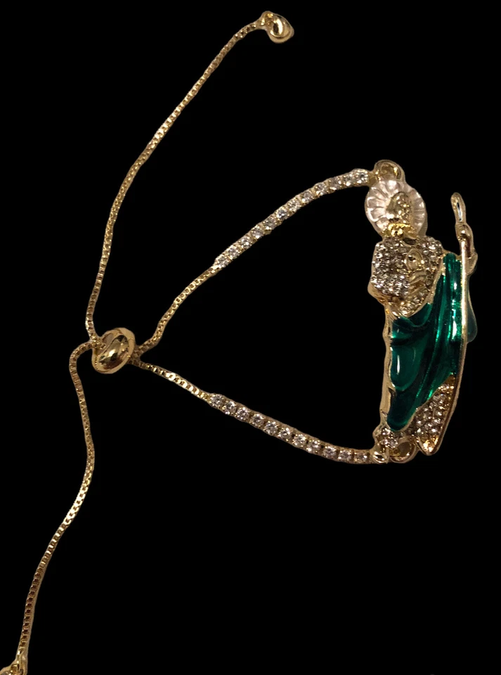 Pulsera San Judas Oro Chapado Laminado Ajustable Piedras Medalla Dije Juditas Foto 1 de 1