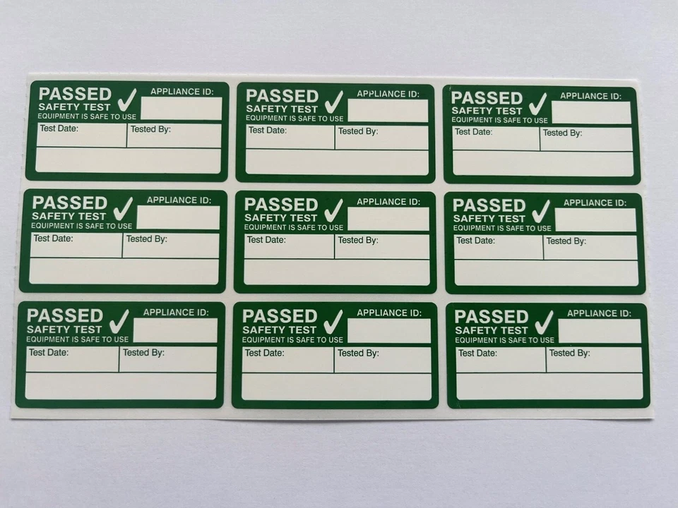 638 LABELS PAT Test Labels - 47 x 25mm - Passed - Tough Non-Tear Polypropylene Labels
