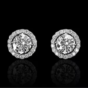 Pendientes de oro blanco de 14 K de corte redondo con pasador de diamantes creados en laboratorio certificado IGI de 3,40 quilates - Imagen 1 de 8
