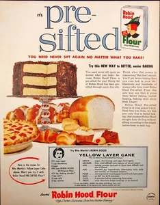 1959 Robin Hood Pre-Sifted Flour Yellow Layer Cake Recipe Vintage Print Ad - Picture 1 of 6