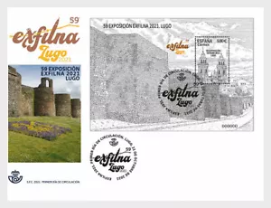 spain 2021 espagne Stamp 59 EXFILNA 2021 Lugo 1964 architecture monume ms1v FDC - Picture 1 of 1