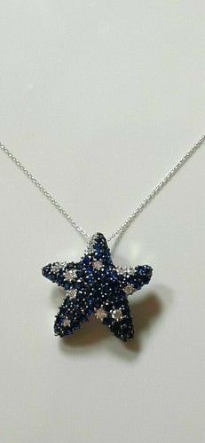 VETEMENTS Ciondolo Ciondolo Ciondolo Stella Zaffiro Blu 1 65 Ct Taglio Rotondo Simulato Oro Bianco 14K Over
