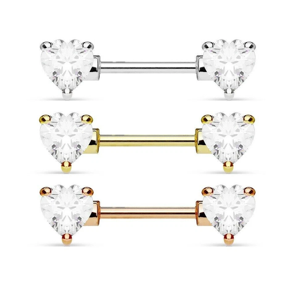 Anel de mamilo 14G barra piercing no mamilo corações CZ - Par - Imagem 1 de 1
