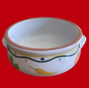 Boston Warehouse Hand painted Terra Cotta Bowl peppers Vintage 6 1/4" - Picture 1 of 9