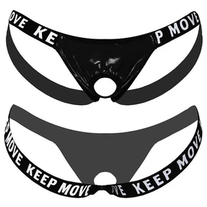 Mens Wet Look Leather Front Hole Underwear Backless Jockstrap T-Back Thong Brief - Picture 1 of 32