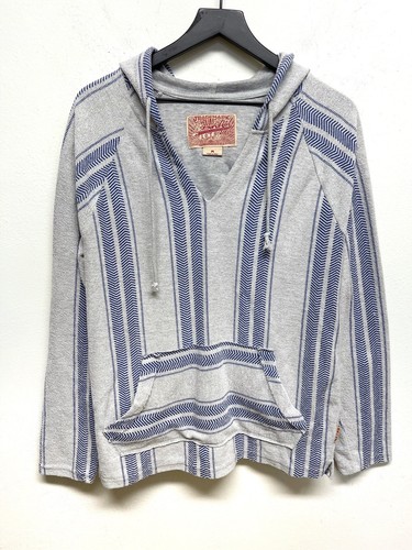 VETEMENTS Felpa con cappuccio pullover in tessuto retrò a righe taglia media canguro tasca blu