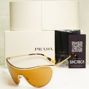 Prada Oversized Shield Sunglasses Gold Brown Visor Large SPR 72V ZVN-771 PR72VS