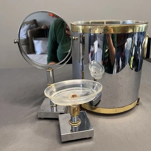 VTG Art Deco Style Bathroom Vanity Set & Trash Can Mirrored/Metal - Picture 1 of 17